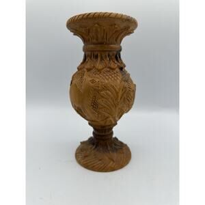 Vintage Hand carved Wooden Vase Intricate Detail Please See Description